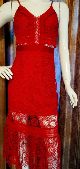 LEA CLASSIC COLLECTION RED NETTED DRESS - Picture 1 of 6